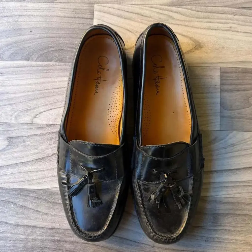 Cole Haan Black Leather Tassel Loafers 03506 Size 11D